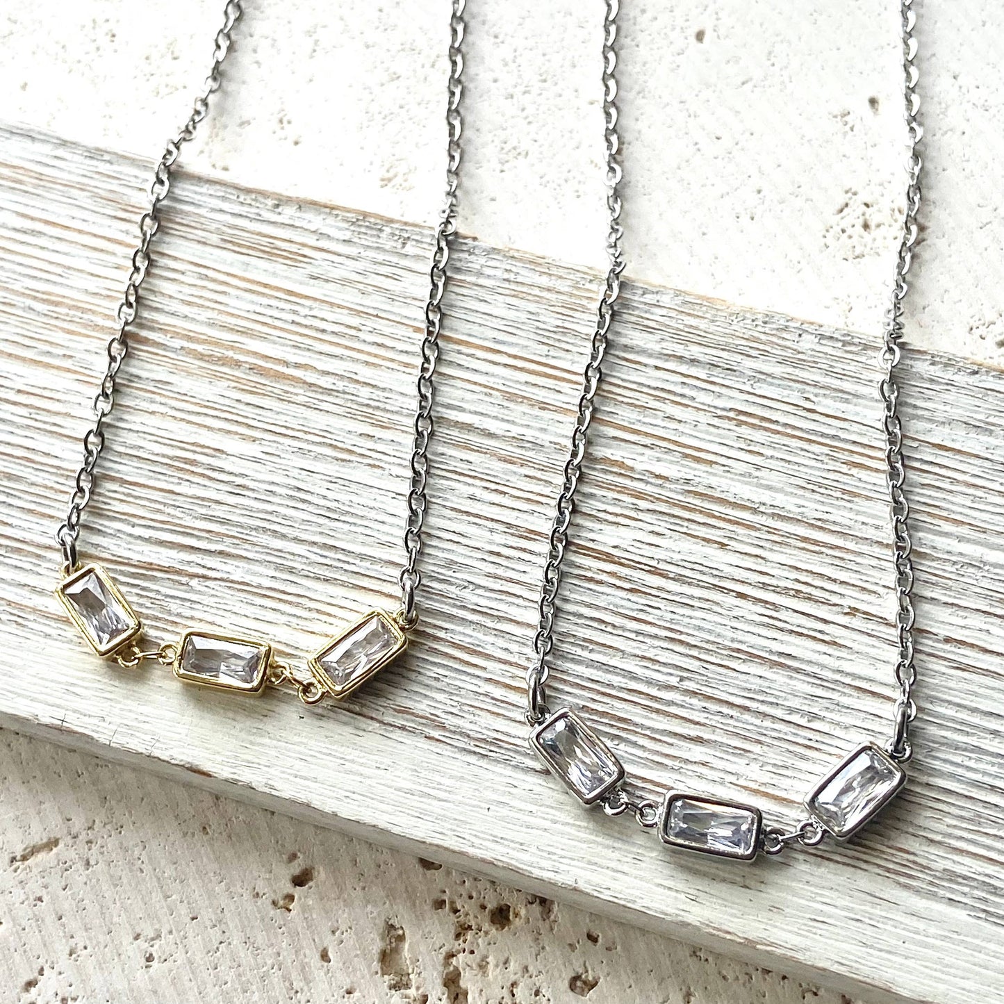 Crystal Rectangle Layering Necklace