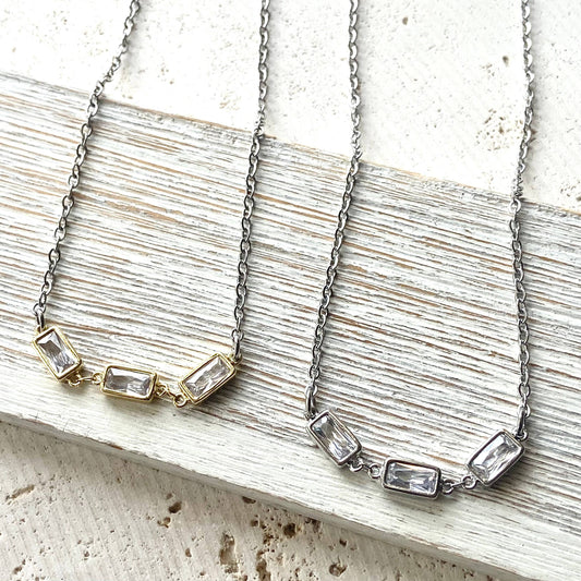 Crystal Rectangle Layering Necklace