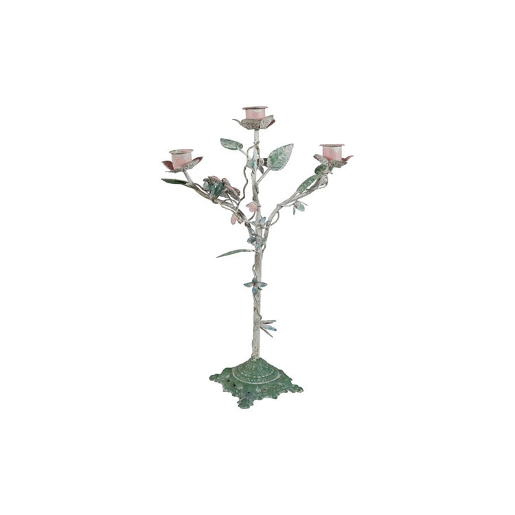 Metal Vintage Toleware Flower Candelabra