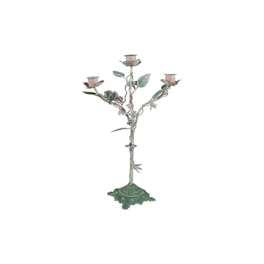 Metal Vintage Toleware Flower Candelabra