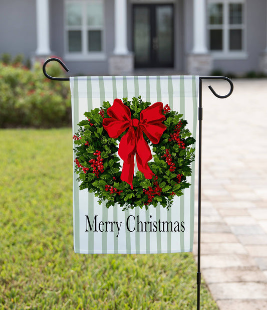 Holly Berry  Christmas Wreath Garden Flag