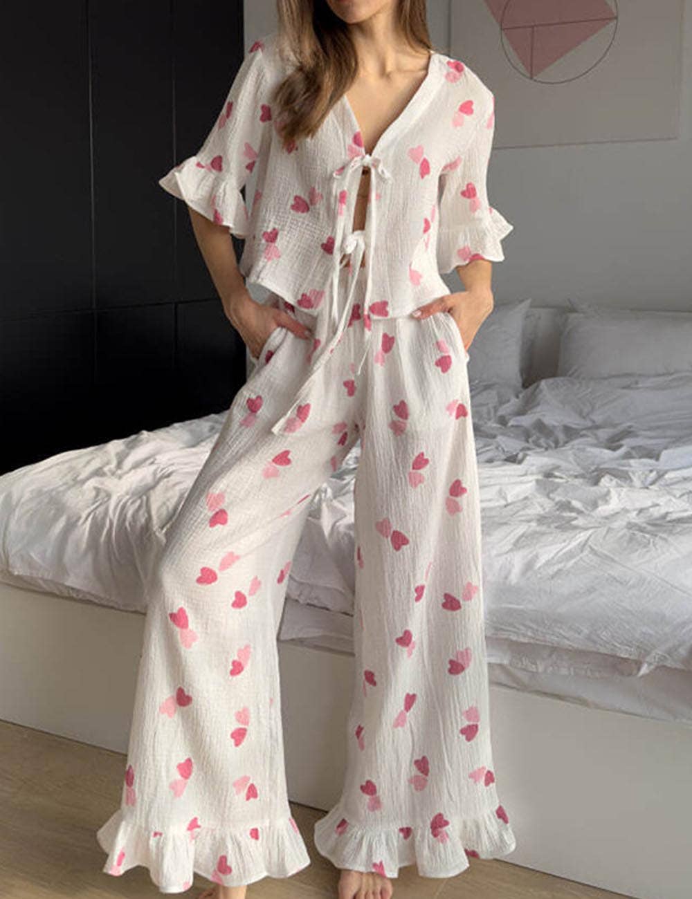 Pink Heart Short Sleeve Pajama Set