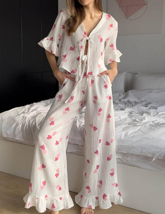 Pink Heart Short Sleeve Pajama Set