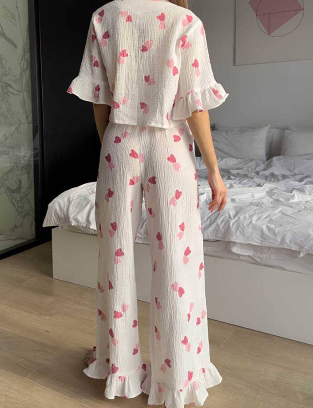 Pink Heart Short Sleeve Pajama Set