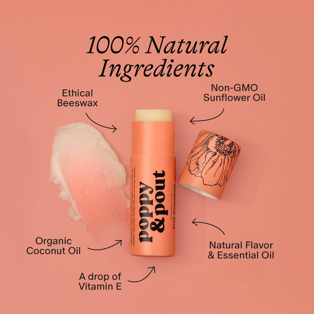 Poppy & Pout Lip Balm, Pink Grapefruit