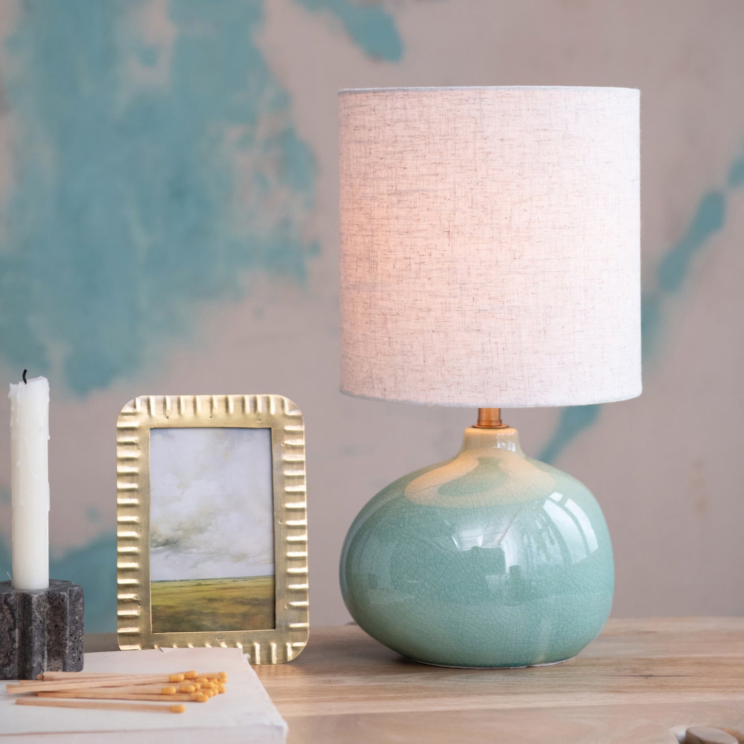 Aqua Stoneware Table Lamp