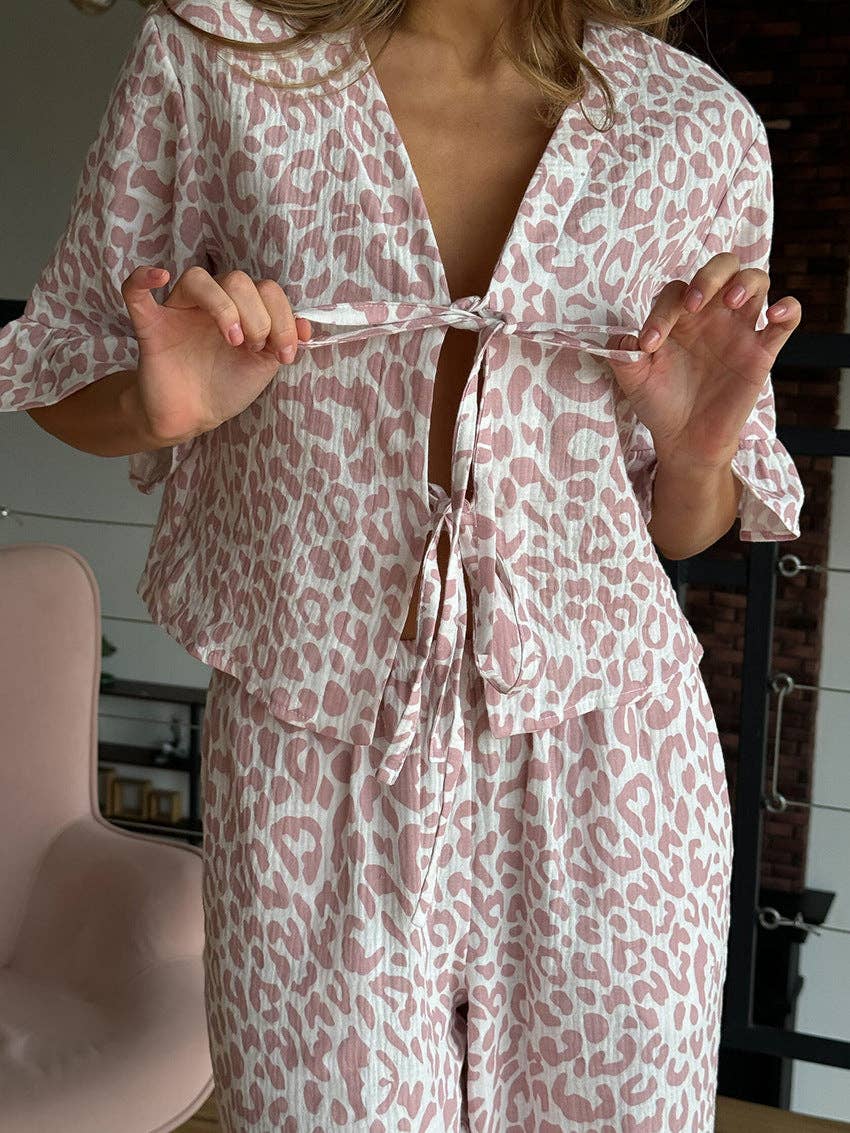 Leopard Short Sleeve Pajama Pant Set
