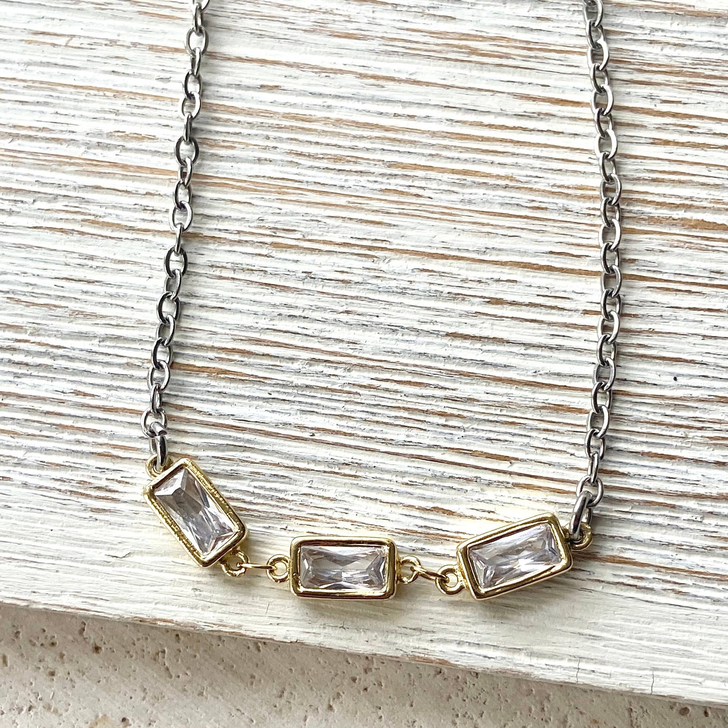Crystal Rectangle Layering Necklace