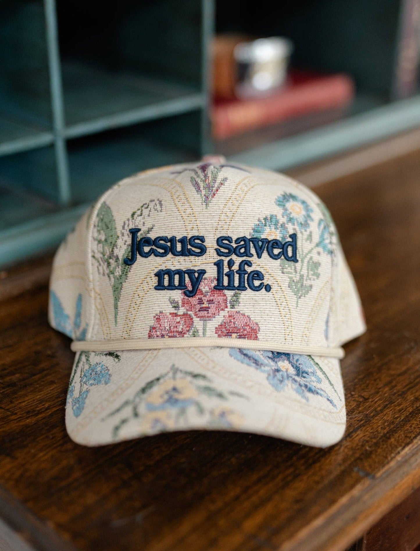 Floral "Jesus Saves" Embroidered Hat