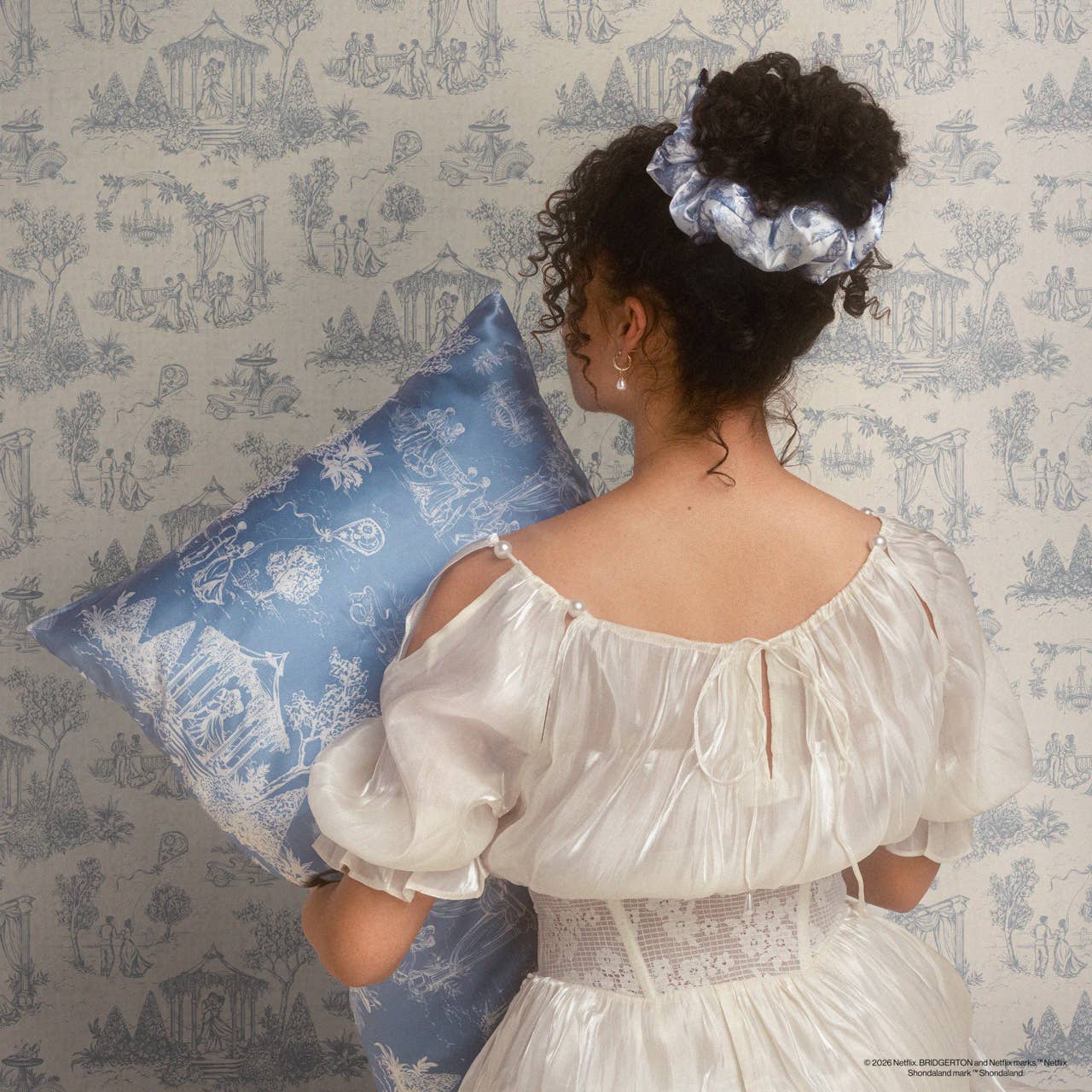 Bridgerton x Kitsch Satin Pillowcase in Garden Toile- Standard