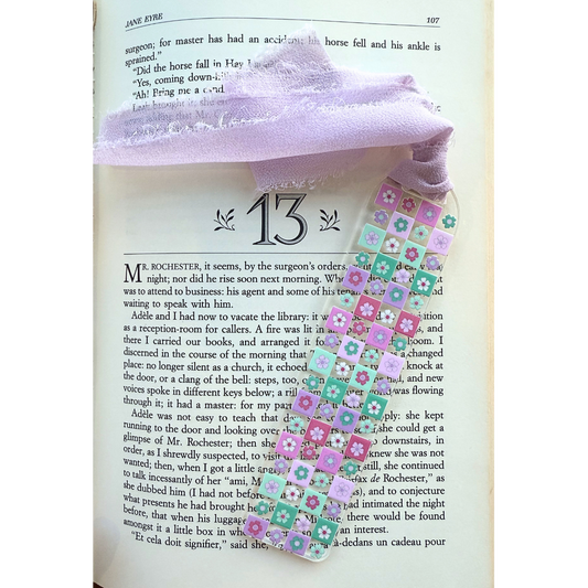 Floral Check Acrylic Bookmark