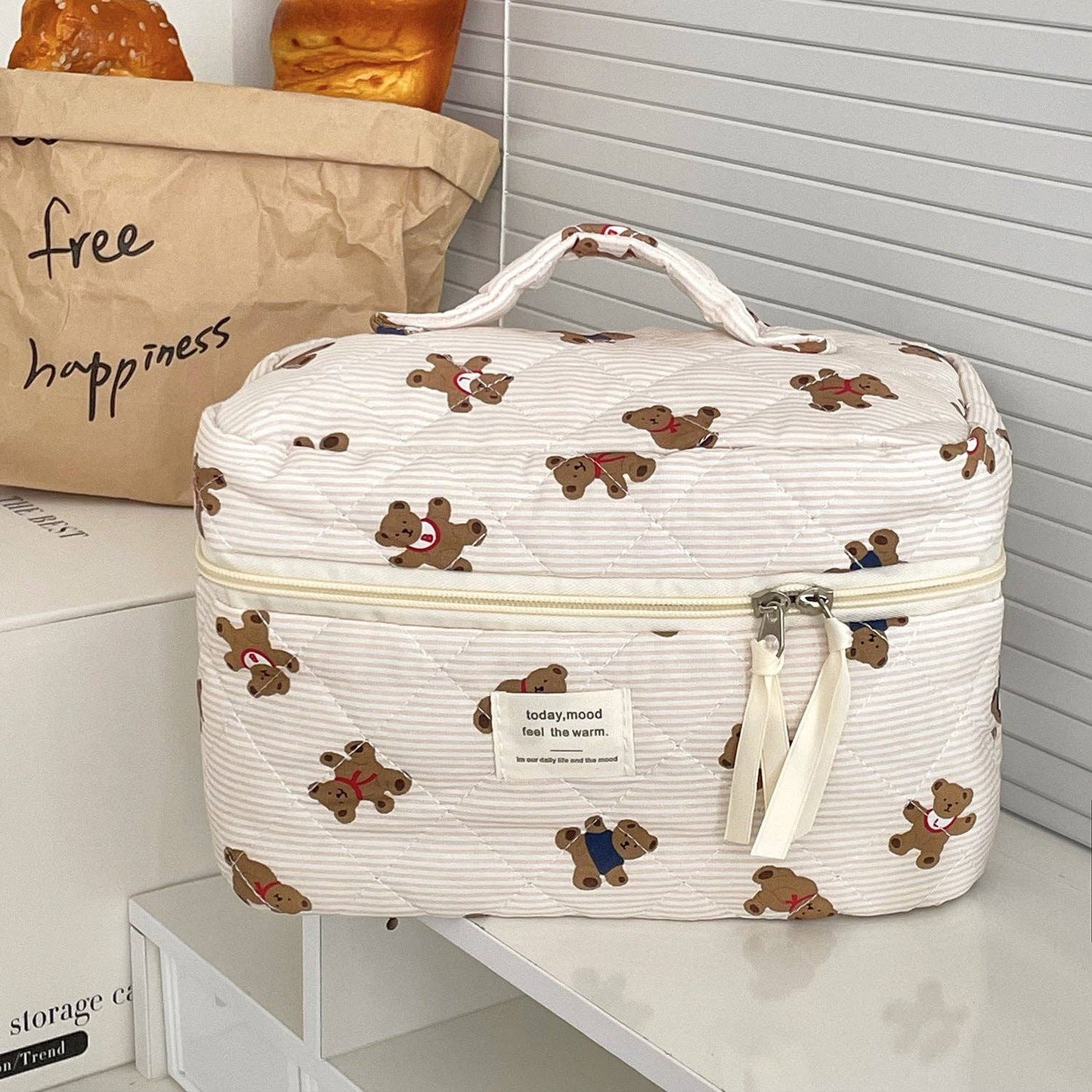 Striped Bear Make Up Bag