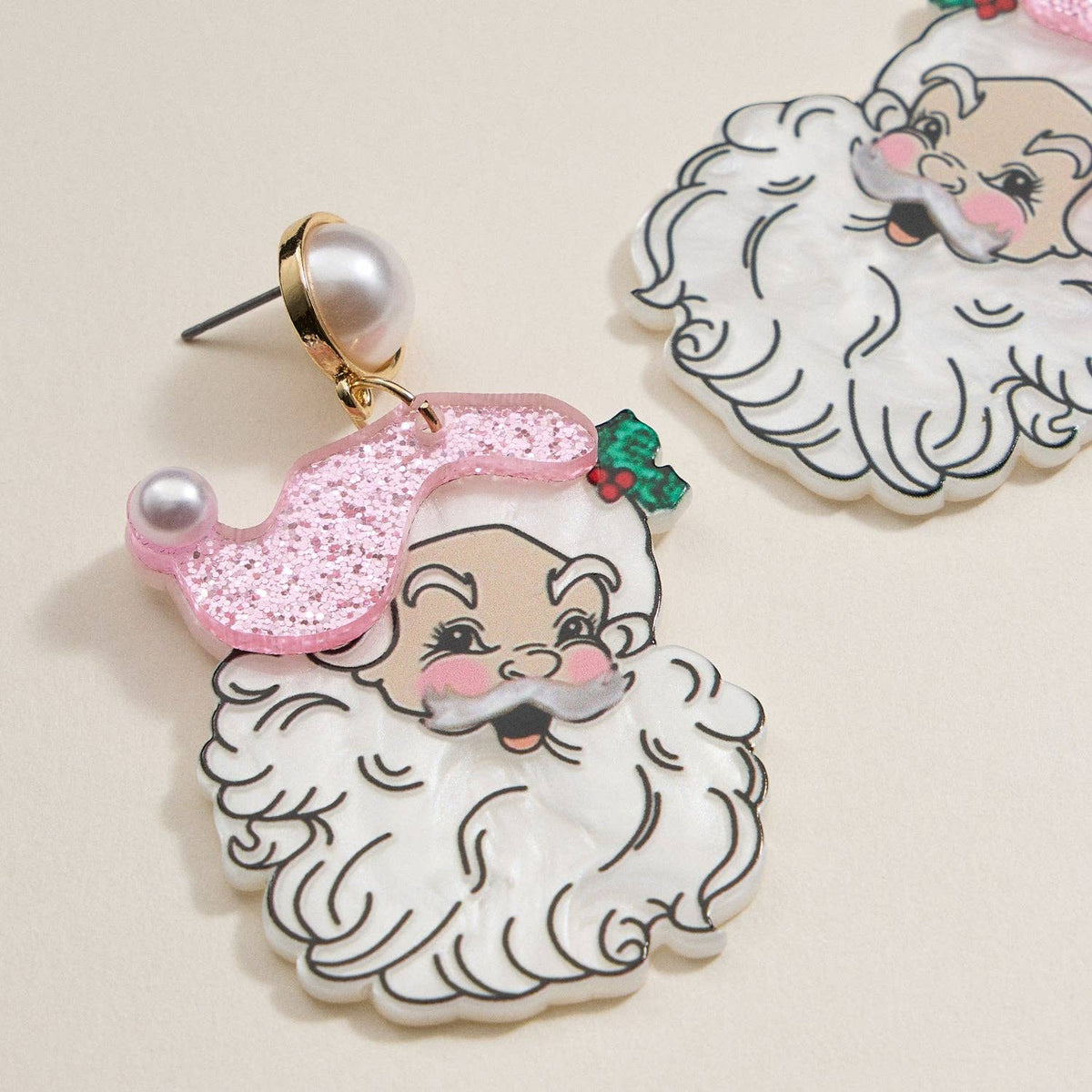 Pink Santa Face Earrings