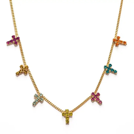 Multi-Color Cross Necklace in Watermelon