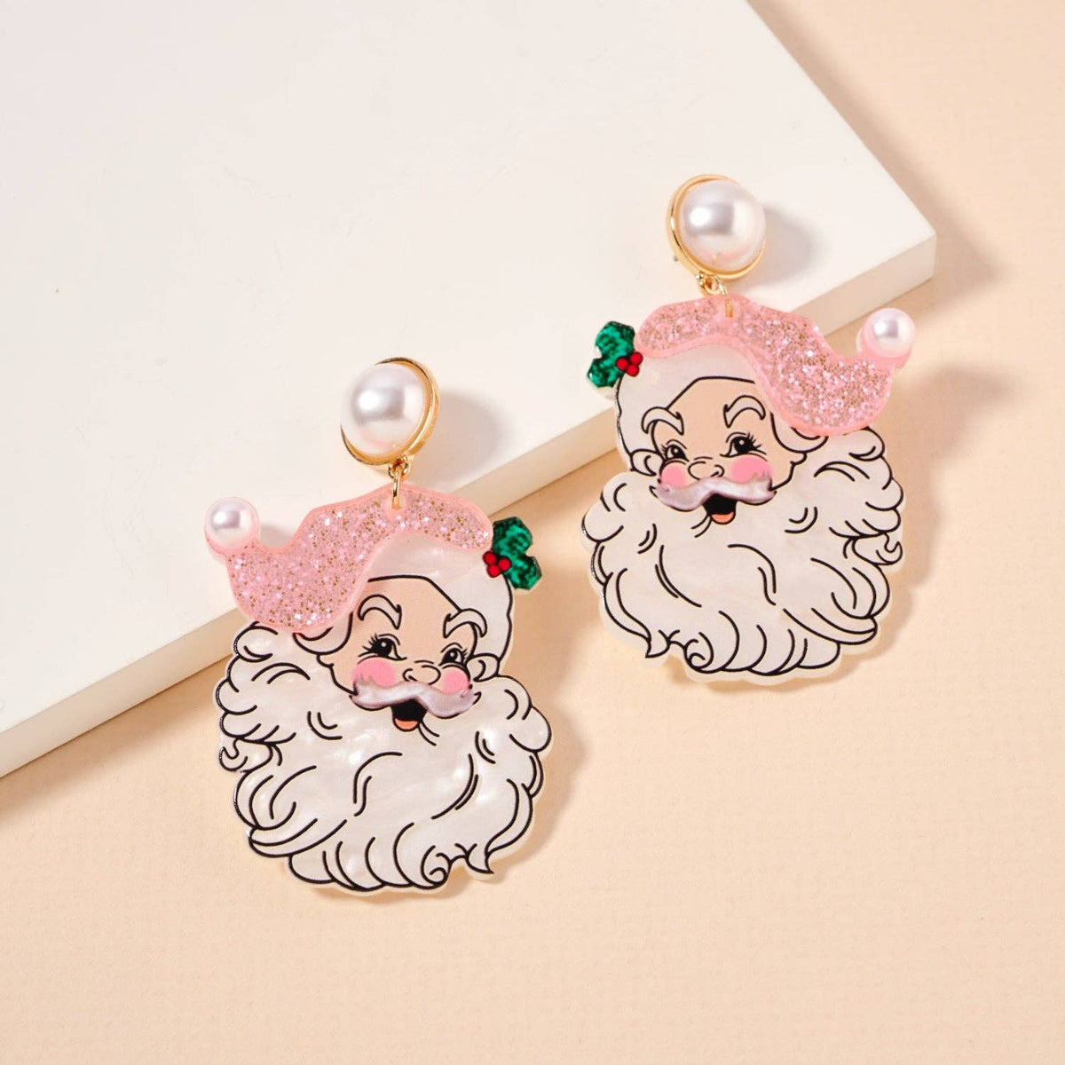 Pink Santa Face Earrings