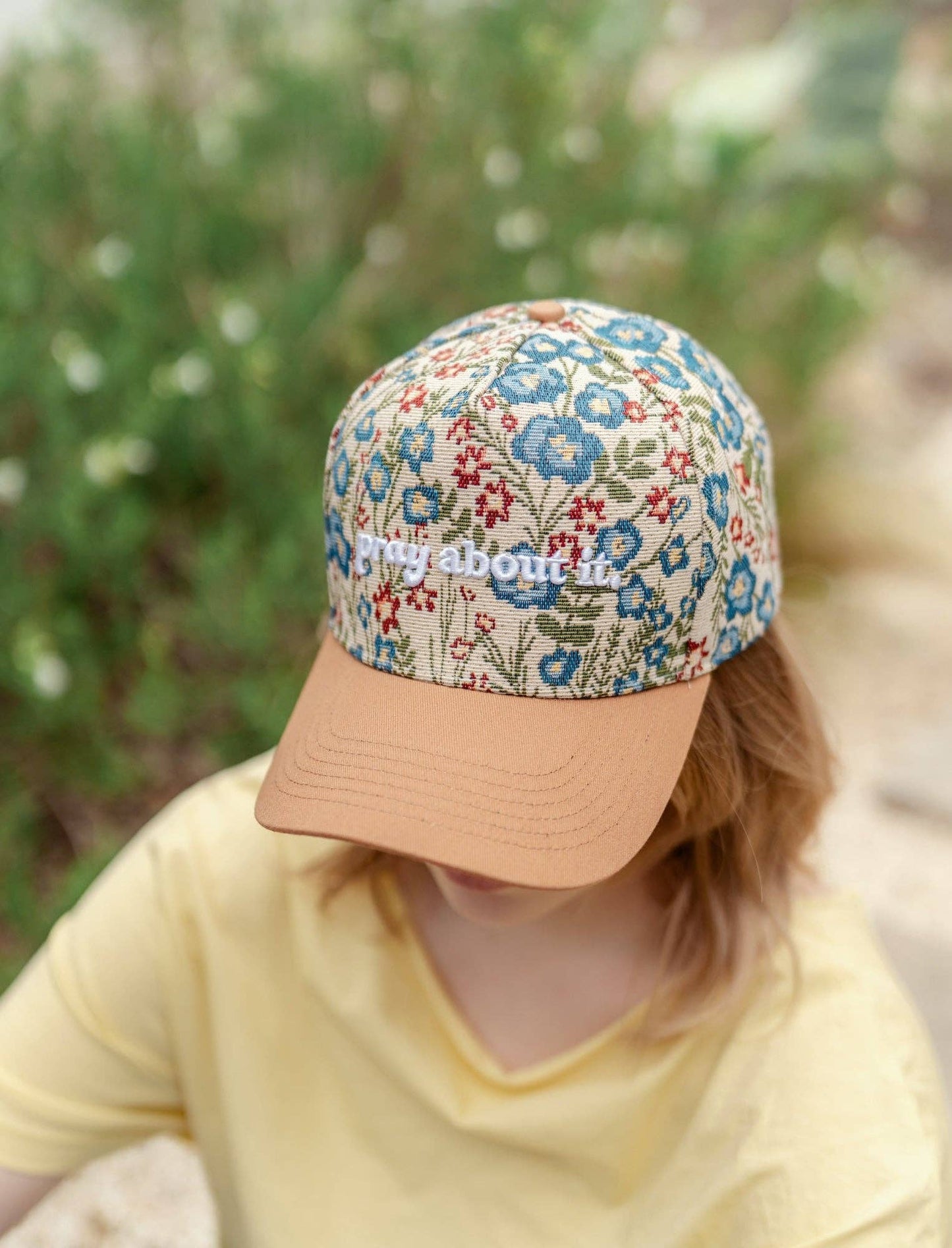 Floral "Pray about it" Embroidered Hat