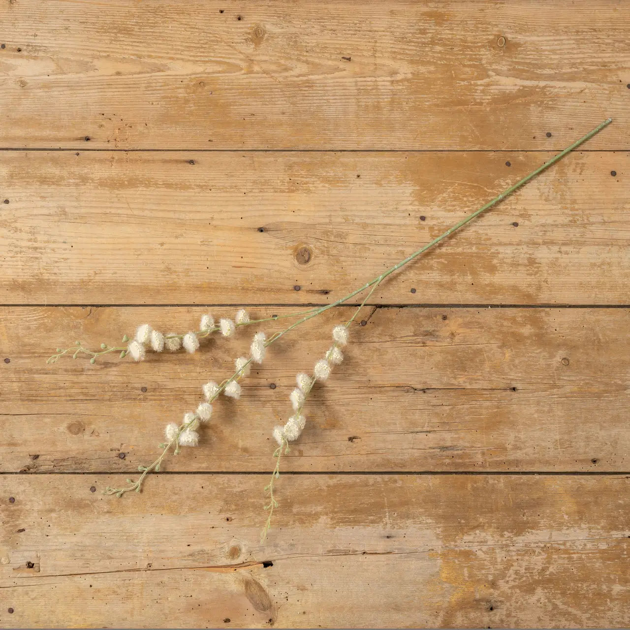 39" Cream & Green Fuzzy Flower Branch