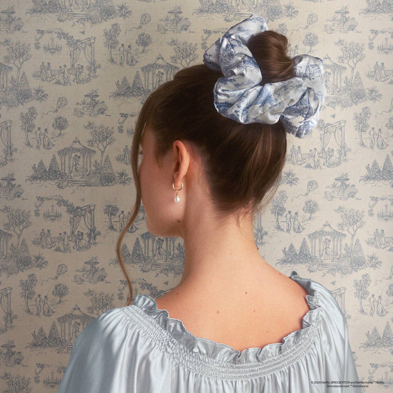 Bridgerton x Kitsch Satin Pillow Scrunchies® in Toile in Bloom