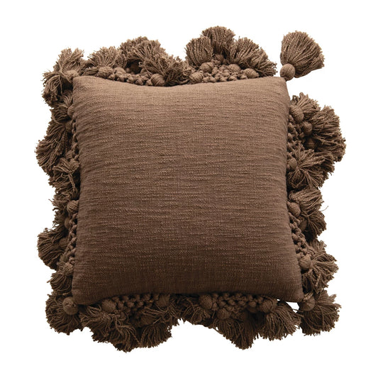 Crochet & Tassels Throw Pillow