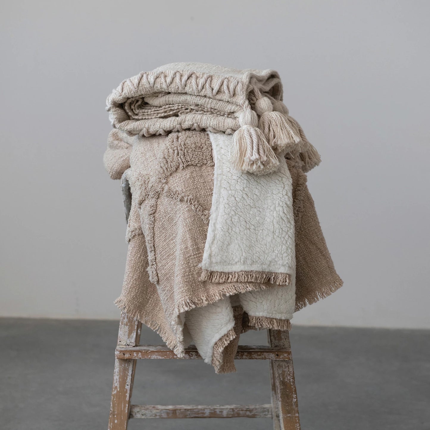 Beige Sherpa Throw Blanket