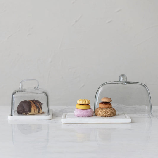 Square Marble & Glass Cloche