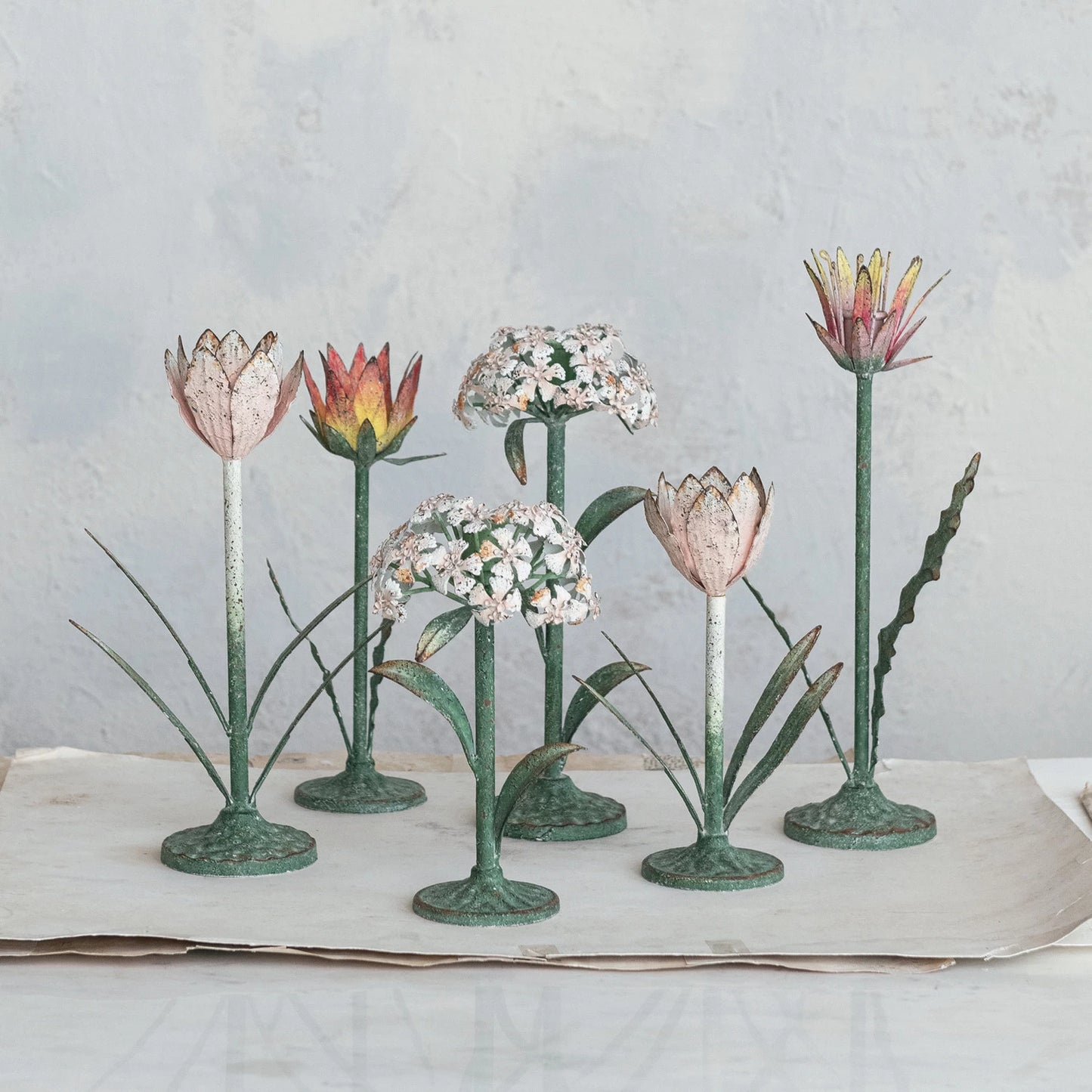 Painted Metal Flower Candle Holder