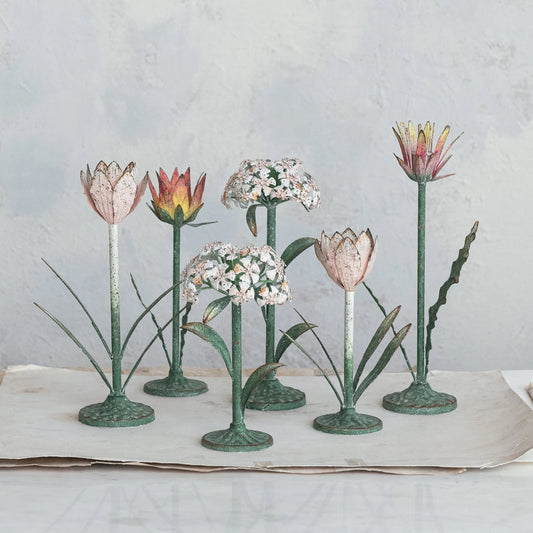 Painted Metal Flower Candle Holder