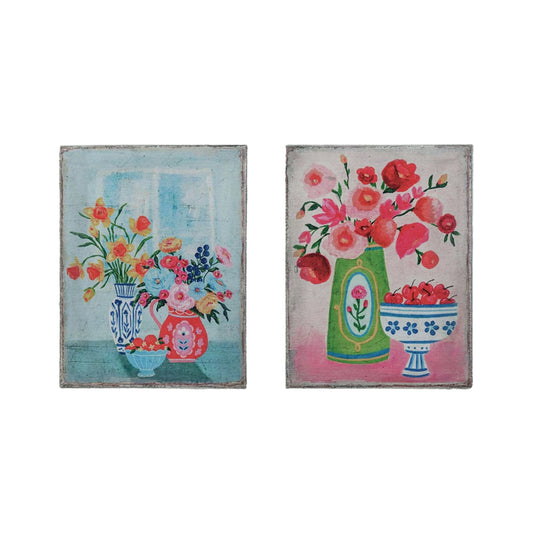 Canvas Fabric Wood Framed Flowers