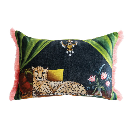 Velvet Lumbar Pillow with Fringe