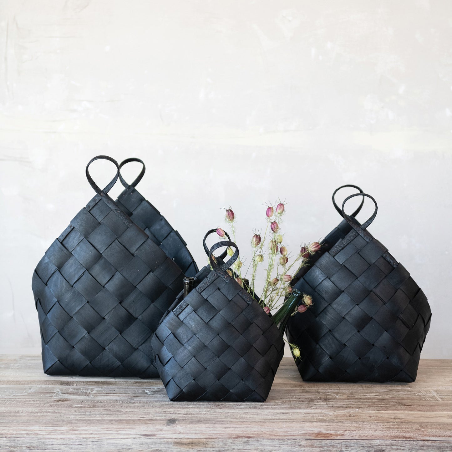 Black Woven Wood Basket