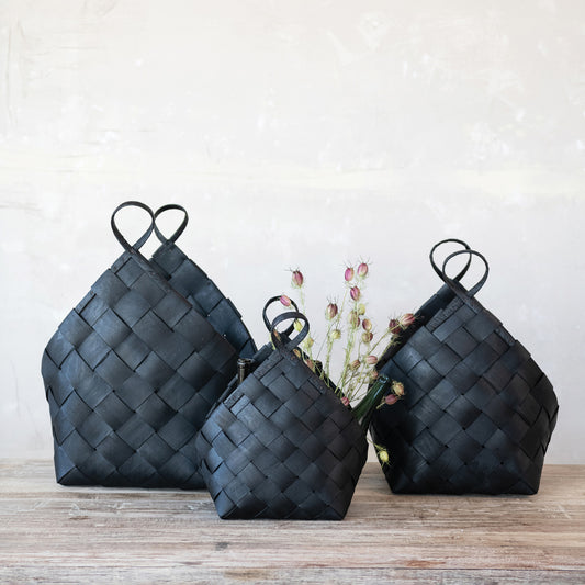 Black Woven Wood Basket