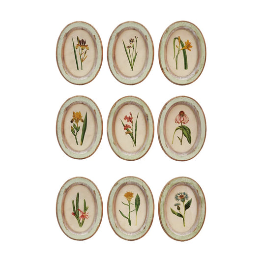 Wood Oval Flower Wall Glass Decor