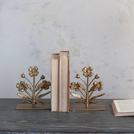 Gold Flower Bookend Set