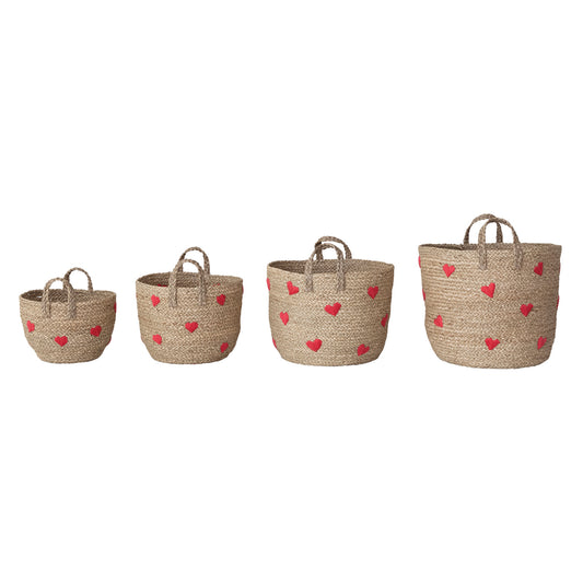Hand-Woven Embroidered Heart Baskets