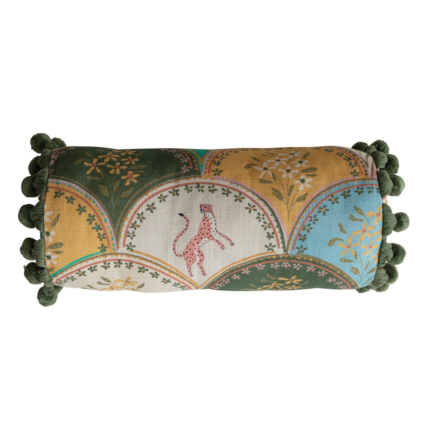 Cheetah Bolster Pillow with Flowers