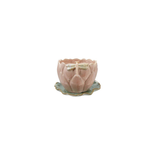 Stoneware Flower Shaped Planter & Saucer
