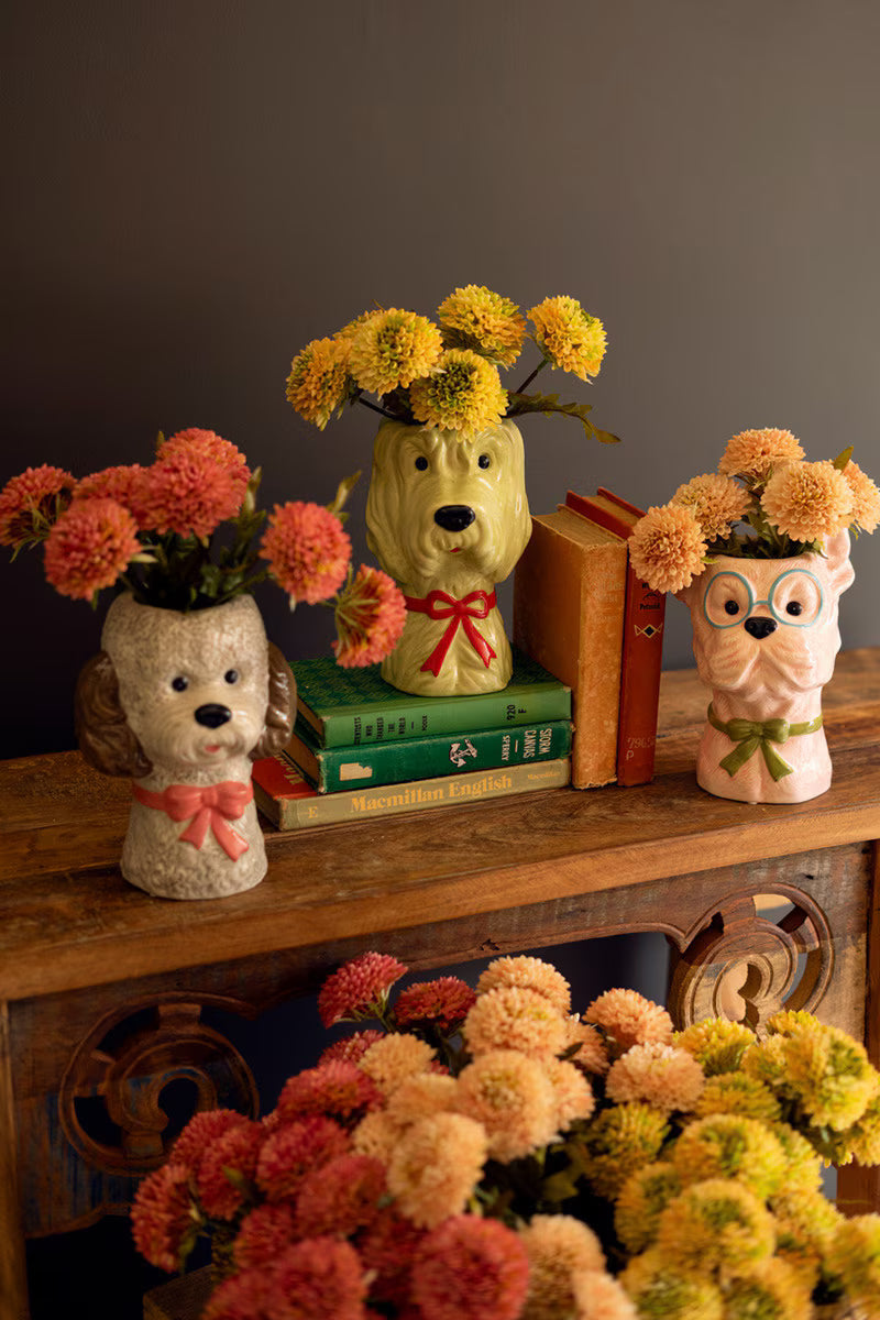 Ceramic Dog with Bows Vase