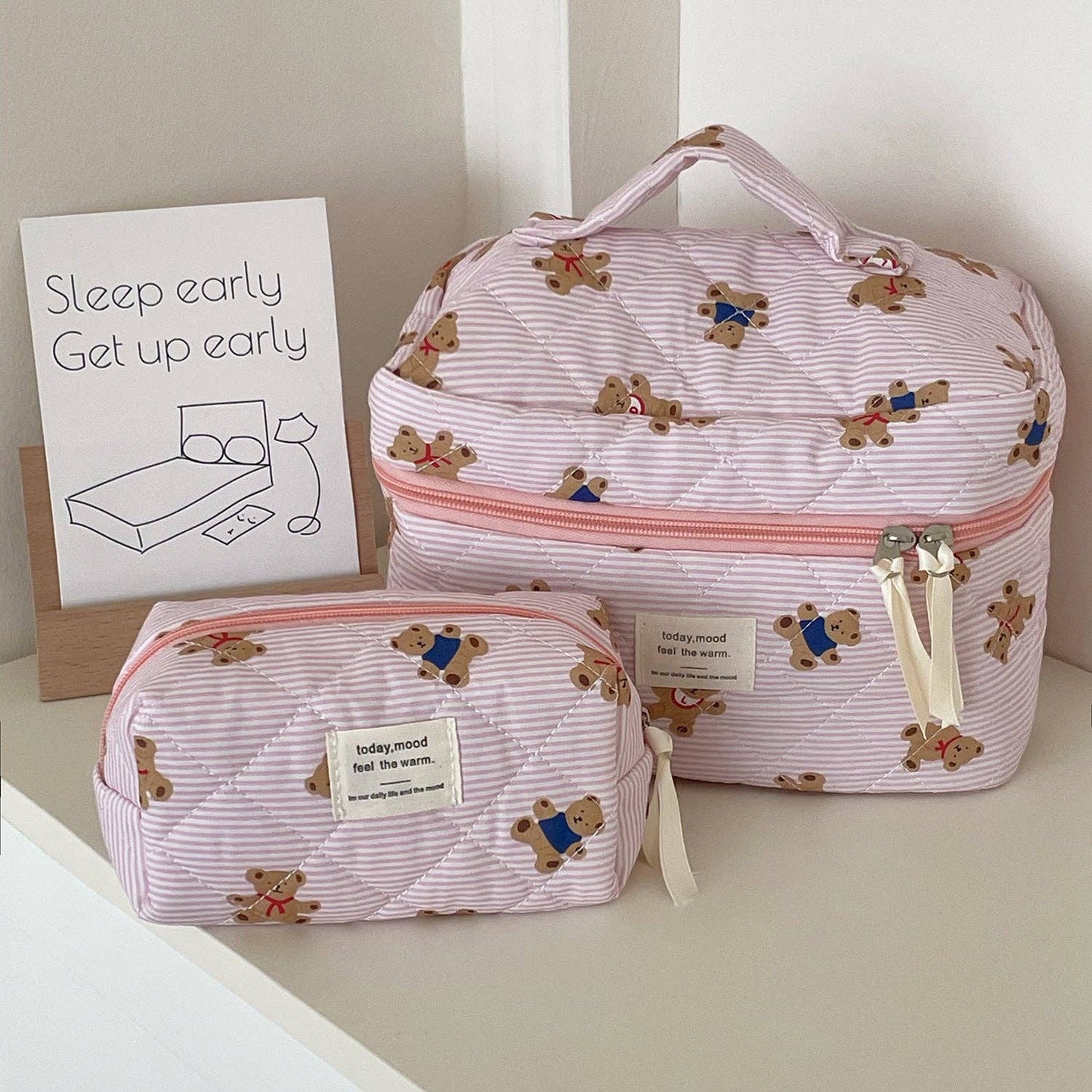 Striped Bear Make Up Bag