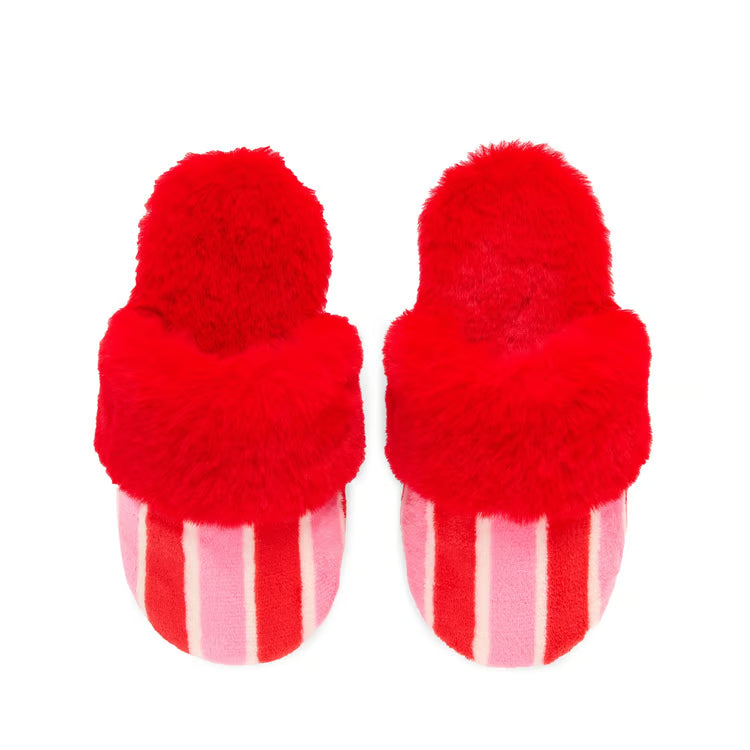 Holly Stripe Slippers- Red