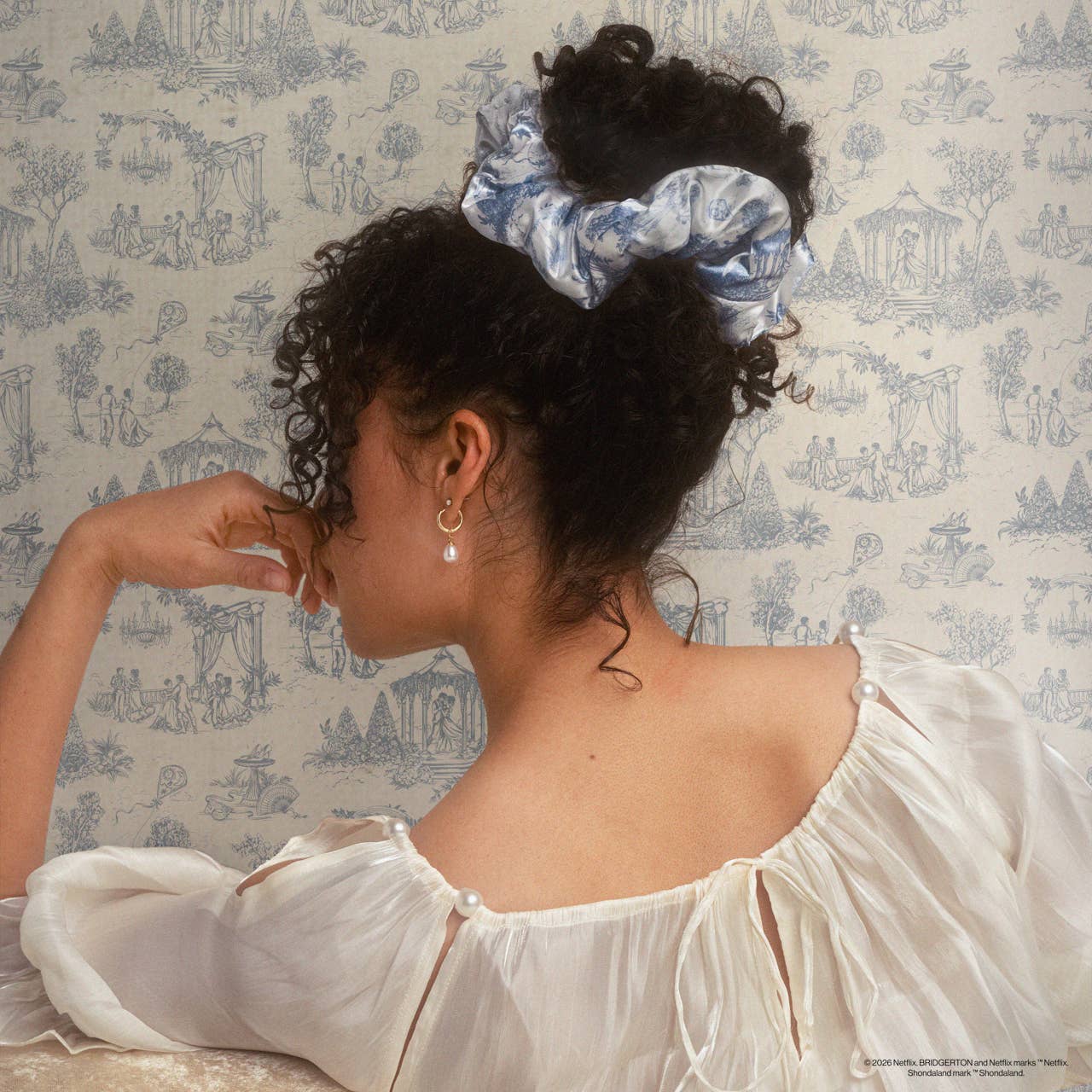 Bridgerton x Kitsch Satin Pillow Scrunchies® in Toile in Bloom