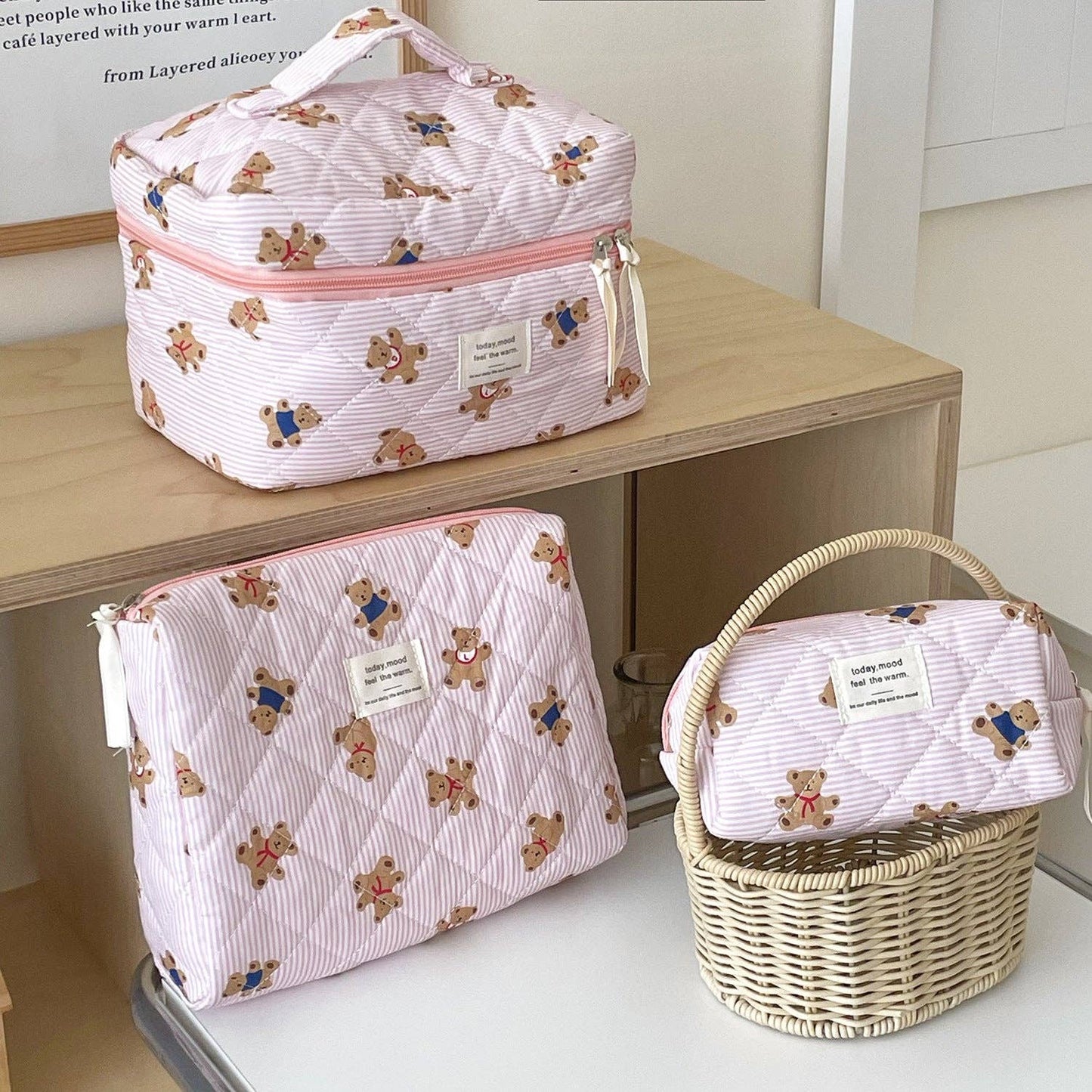 Striped Bear Make Up Bag