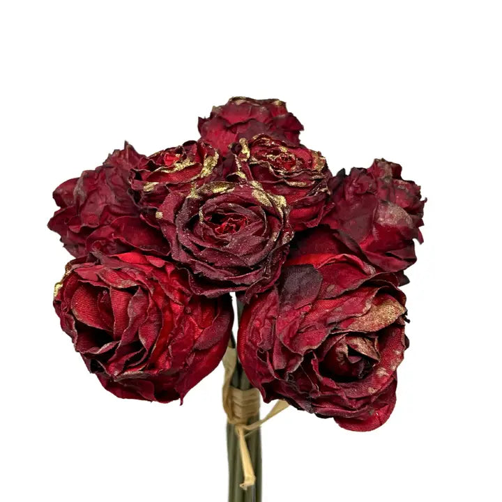 9" Gold Brushed Red Rose Bundle