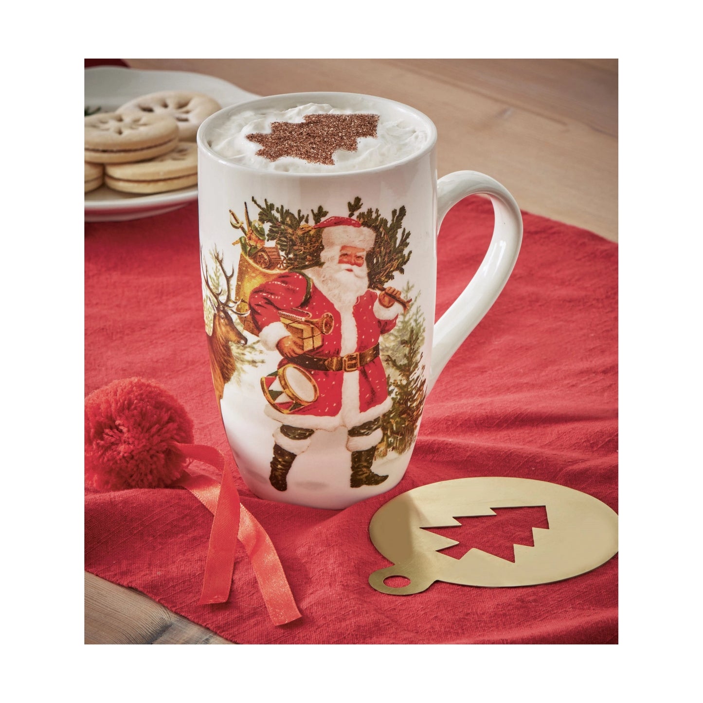Vintage Santa and Deer Mug & Stencil Set