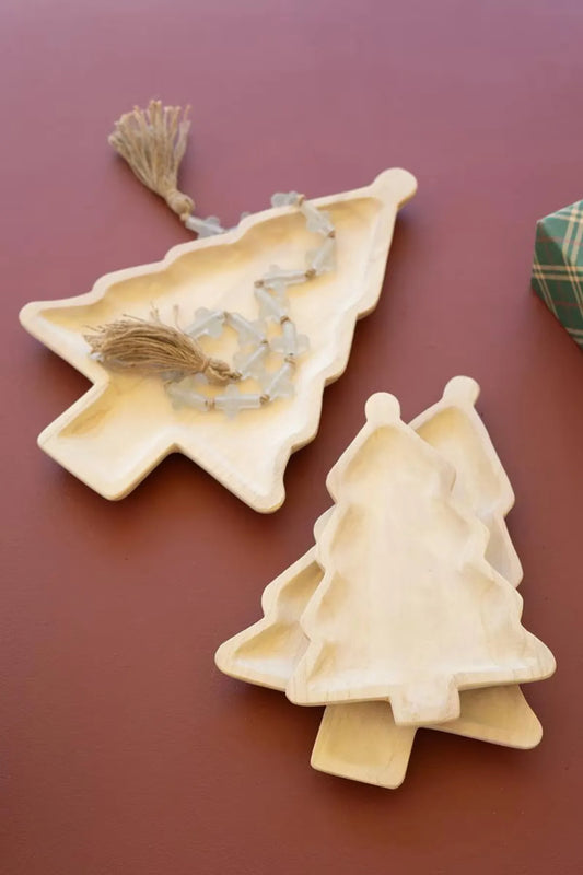 Carved Wood Christmas Tree Platters