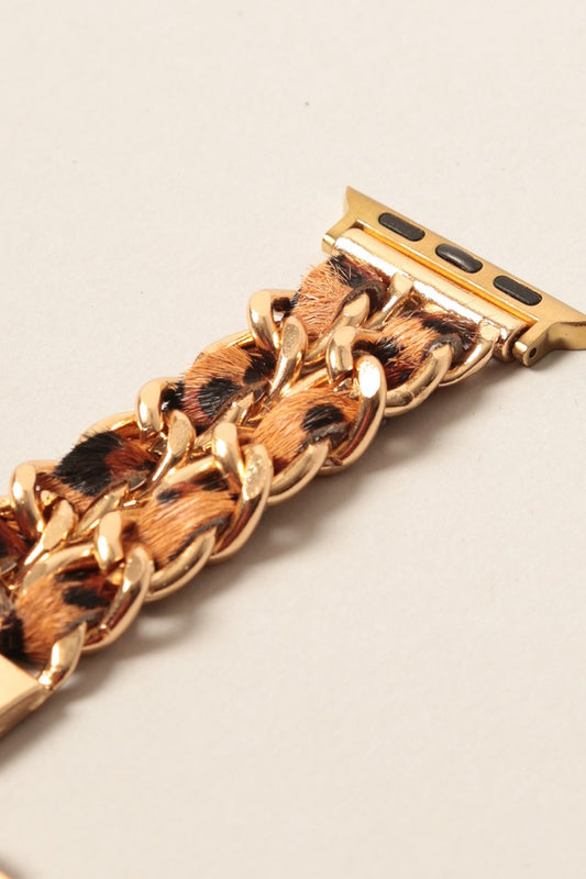 Leopard Leather & Chain Apple Watch Band