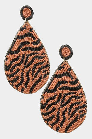 Teardrop Tiger Beaded Earrings