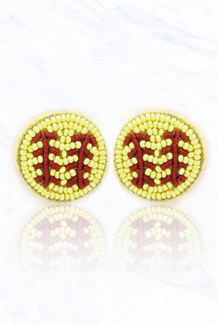 Softball Stud Beaded Earrings