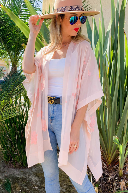 Blush Floral Embroidered Kimono