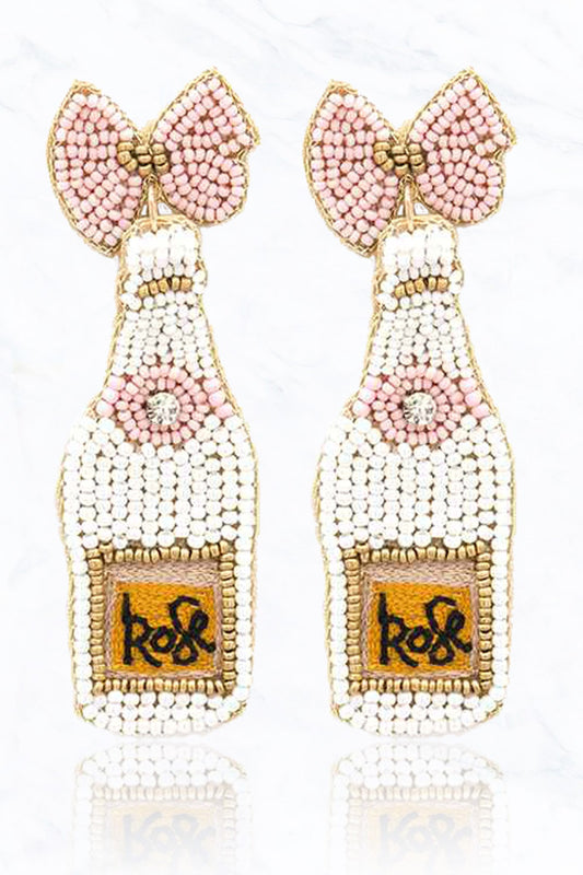Champagne Bottle with Bow Beaded Earrings