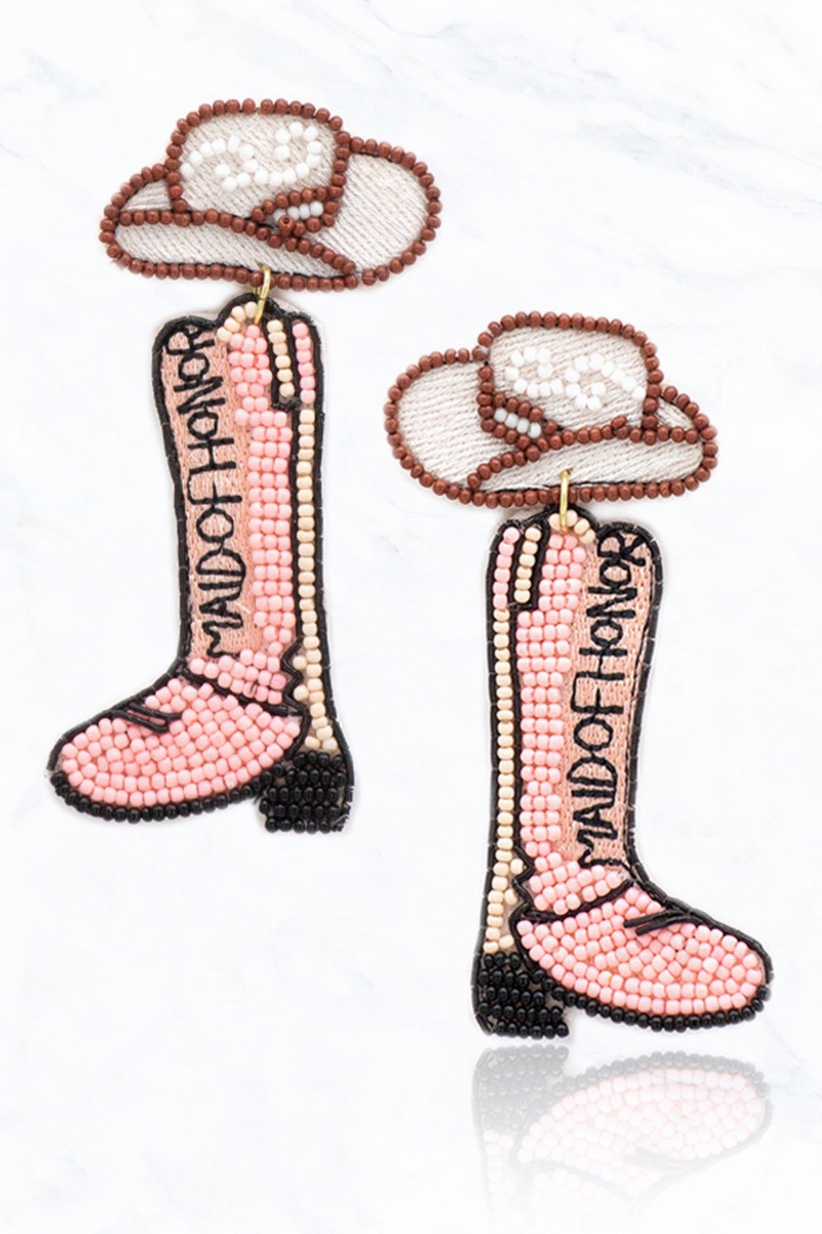 Pink "Maid of Honor" Boots Beaded Earrings